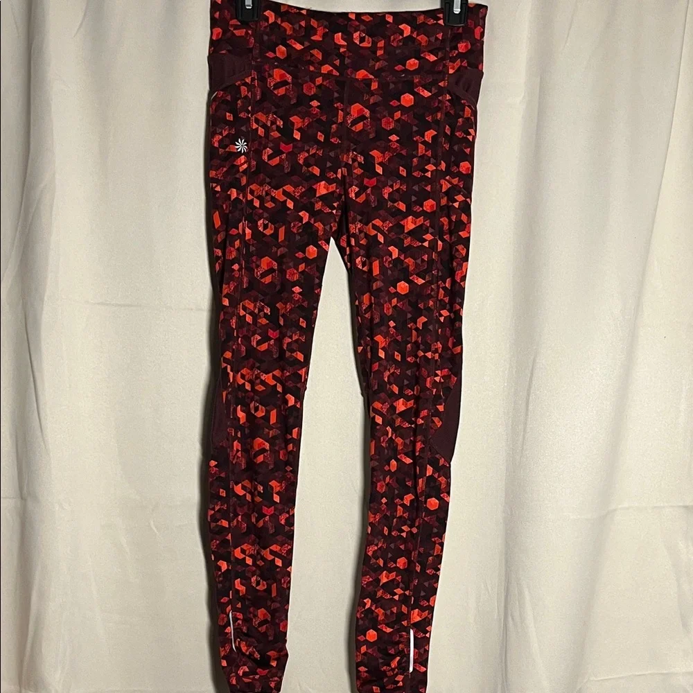 Athleta Be Free Tight Leggings Geometric Pattern‎ Red Burgundy Small